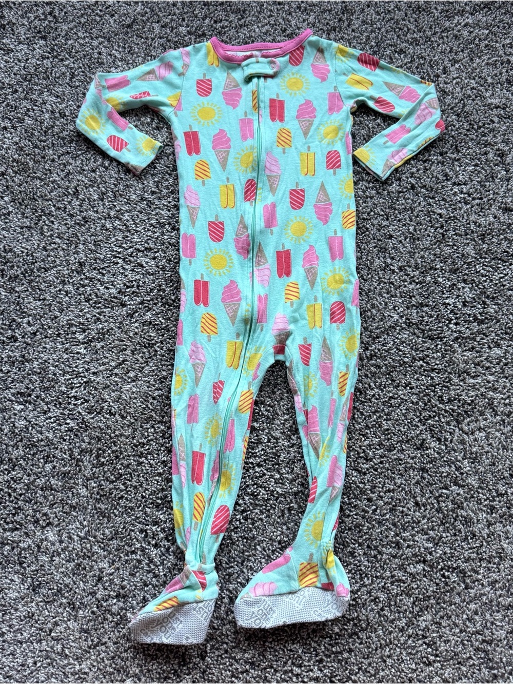 Kids Mint Footed One-Piece Pajamas with Sunny Popsicle Print